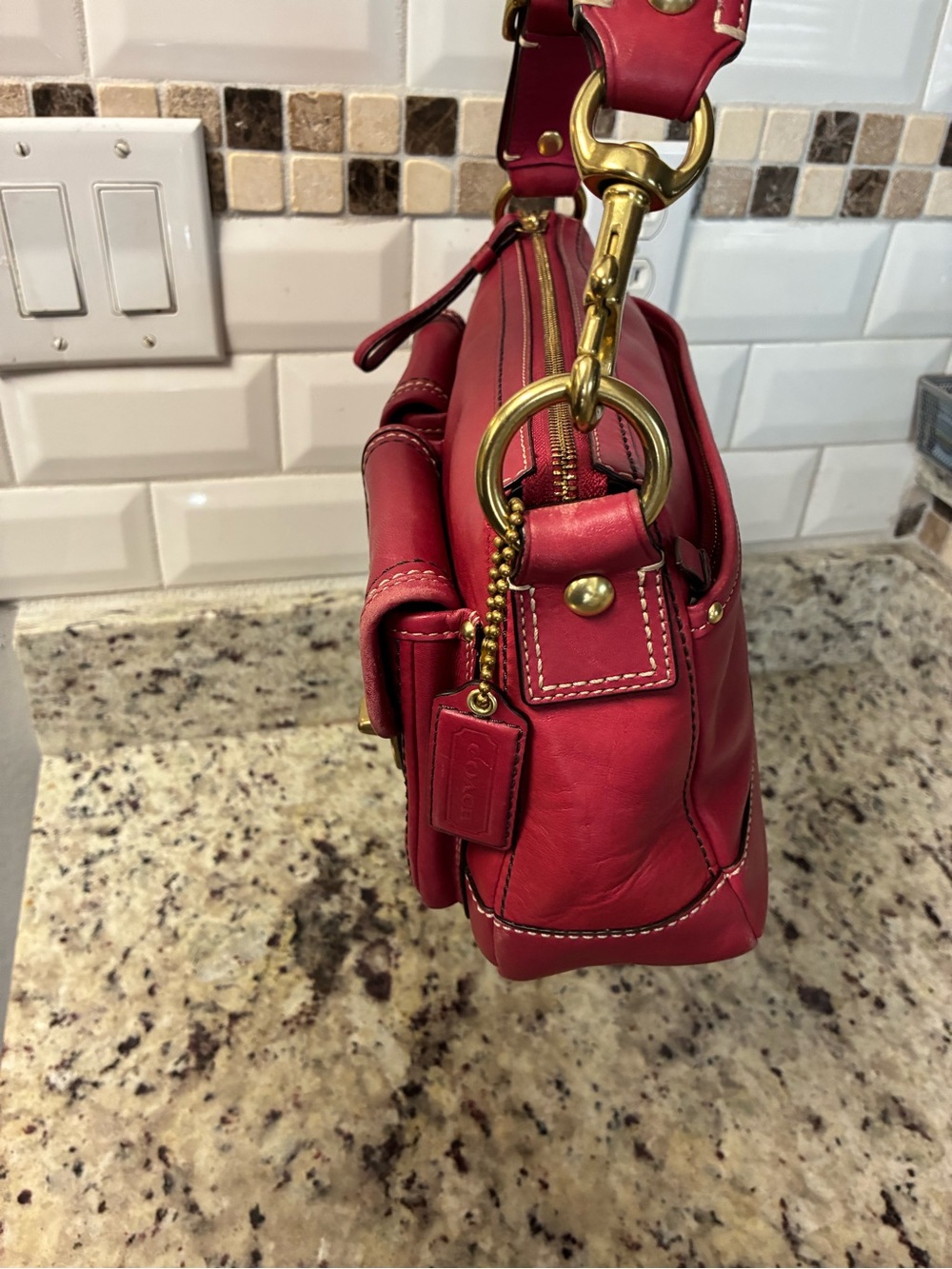 Coach Legacy double turnlock shoulder bag raspberry pink / red rare - Picture 9 of 11